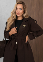 Długi płaszcz z kołnierzem i paskiem Autumn Daydream camelowy