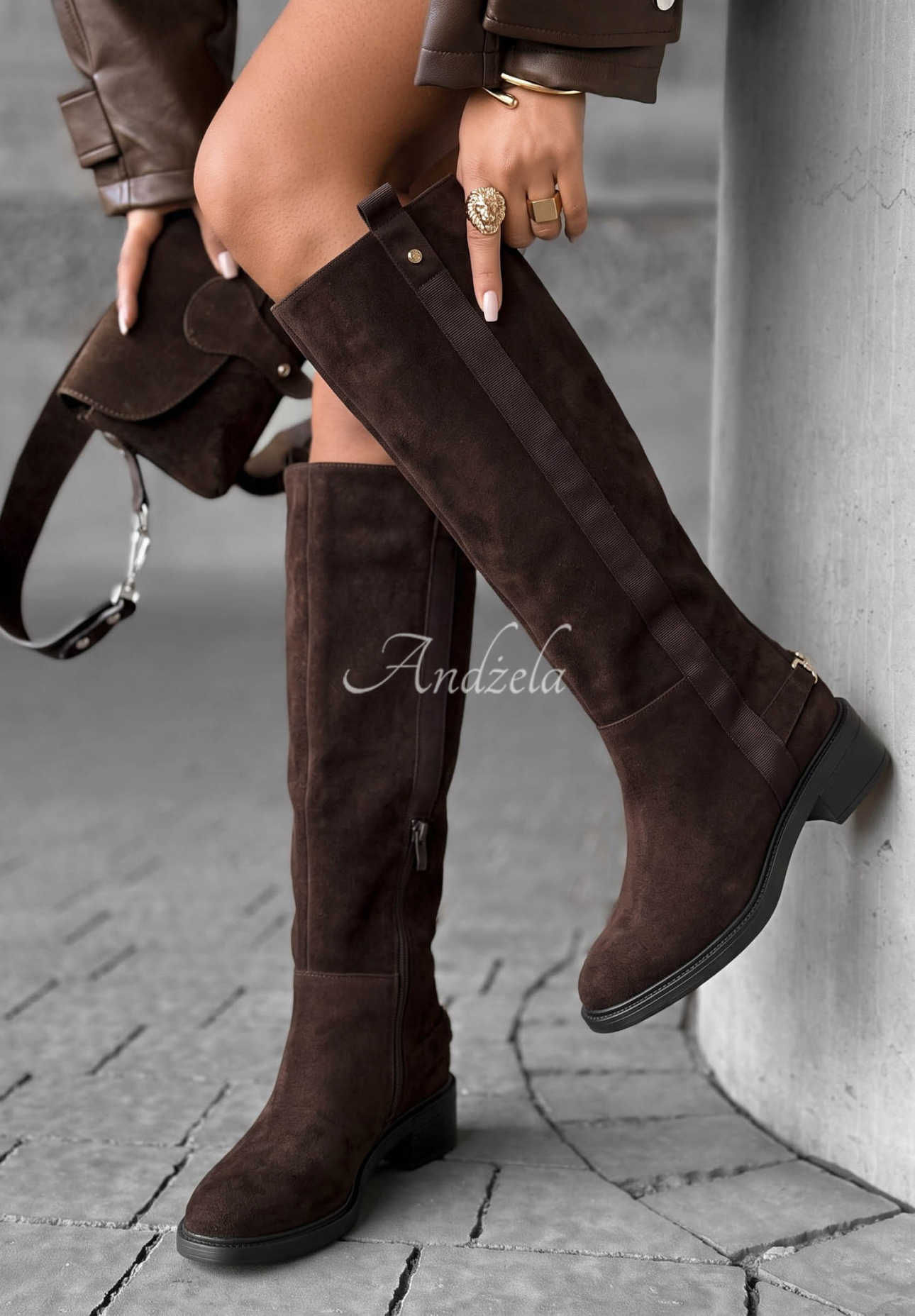 Amber Step Chocolate-Colored Long Suede Riding Boots