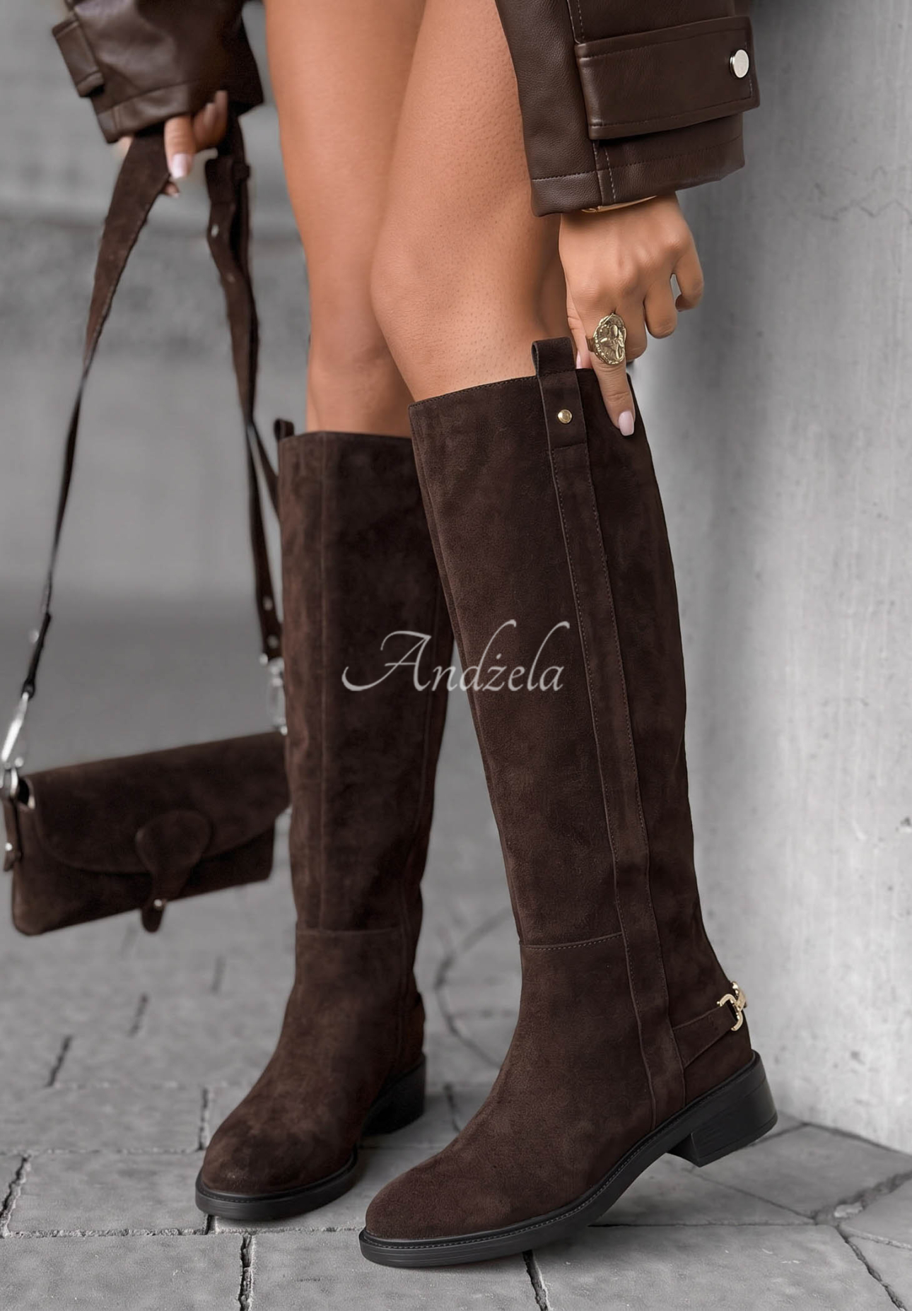 Amber Step Chocolate-Colored Long Suede Riding Boots