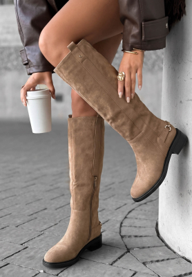 Amber Step Long Beige Suede Jodhpur Boots