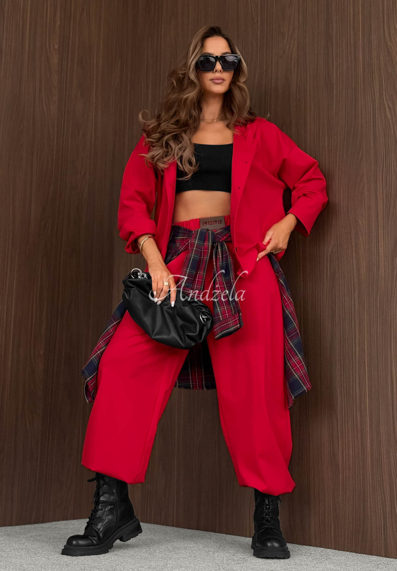 Rainy Ritual Red Viscose Hoodie and Pants Set