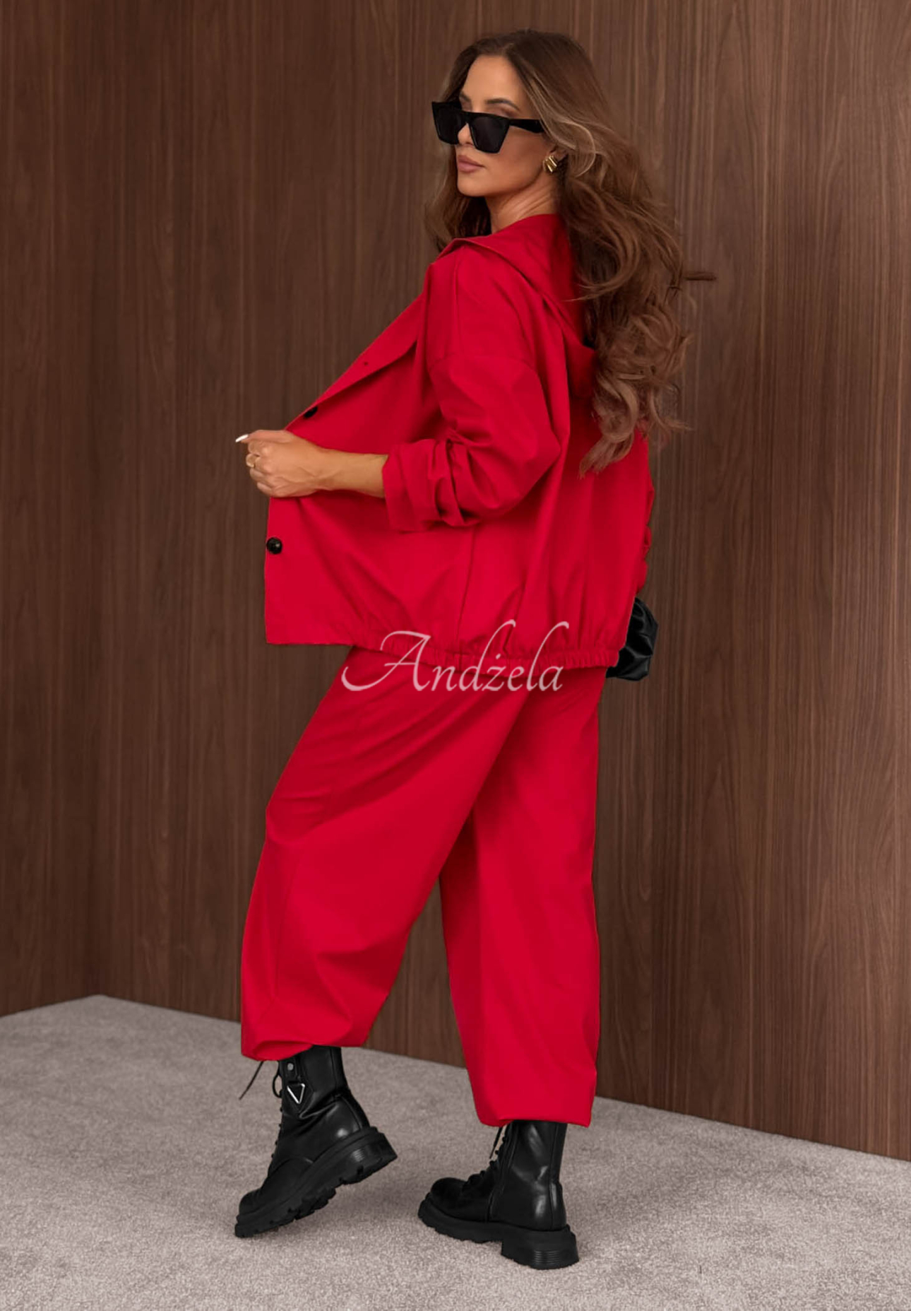Rainy Ritual Red Viscose Hoodie and Pants Set