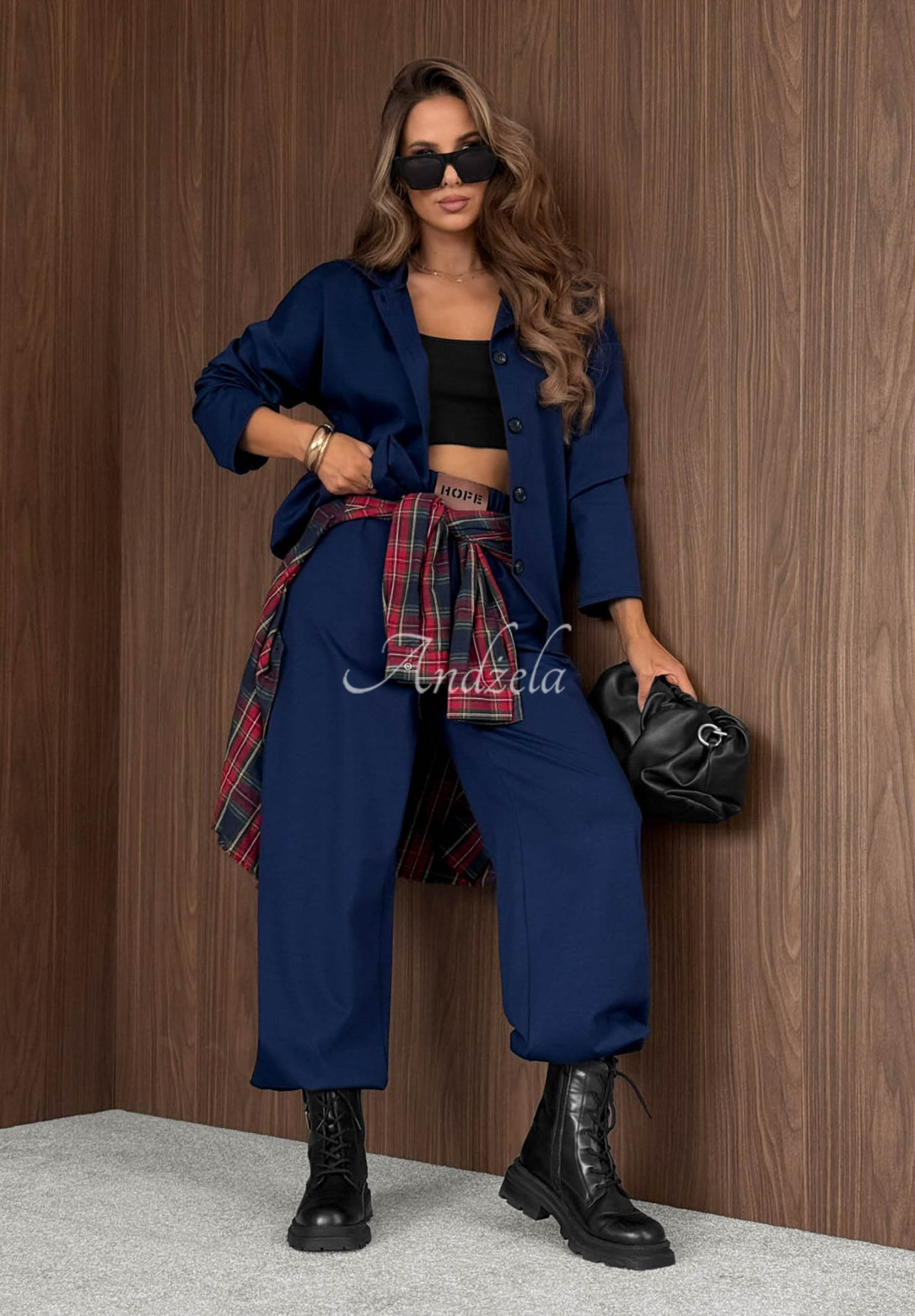Rainy Ritual Navy Blue Viscose Hoodie and Pants Set