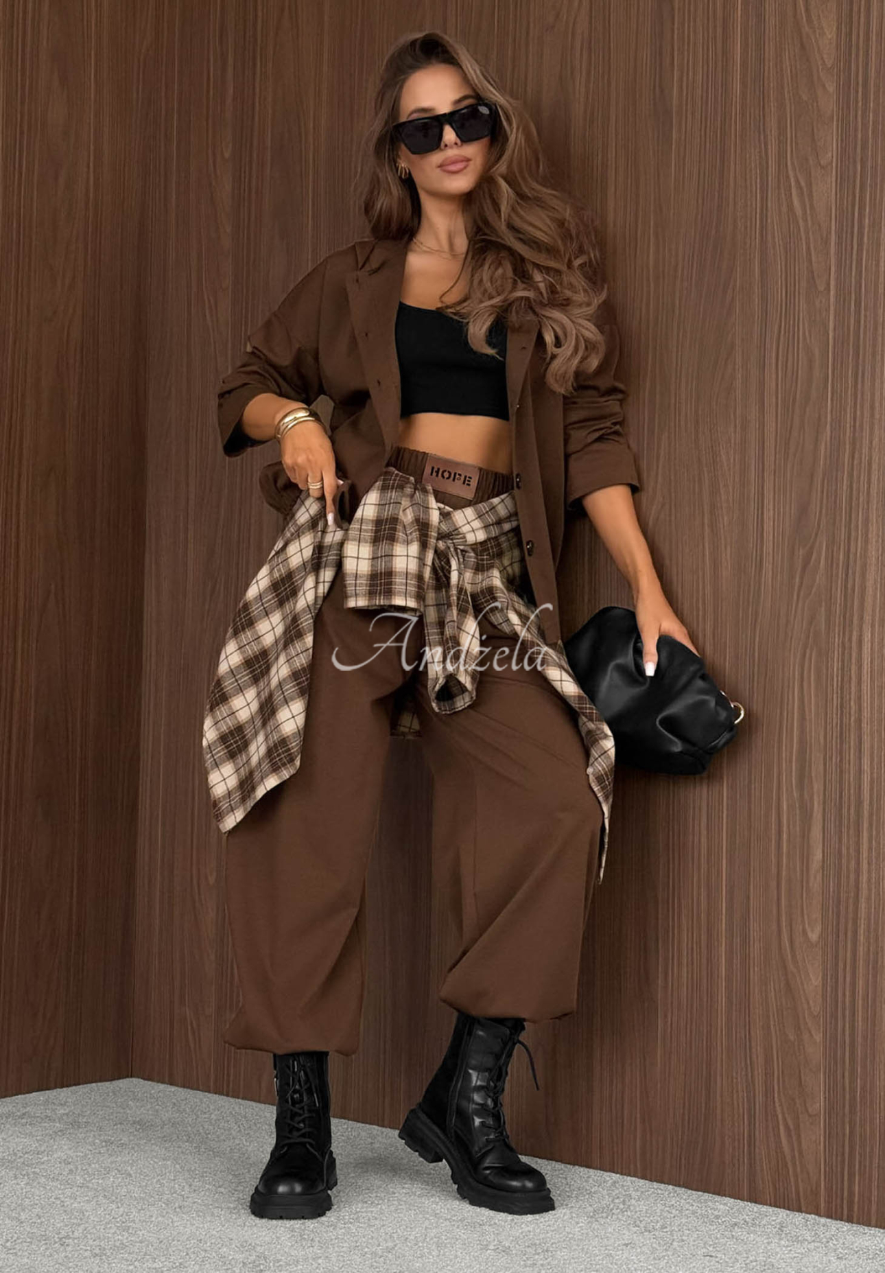 Rainy Ritual Chocolate-Colored Viscose Hoodie and Pants Set