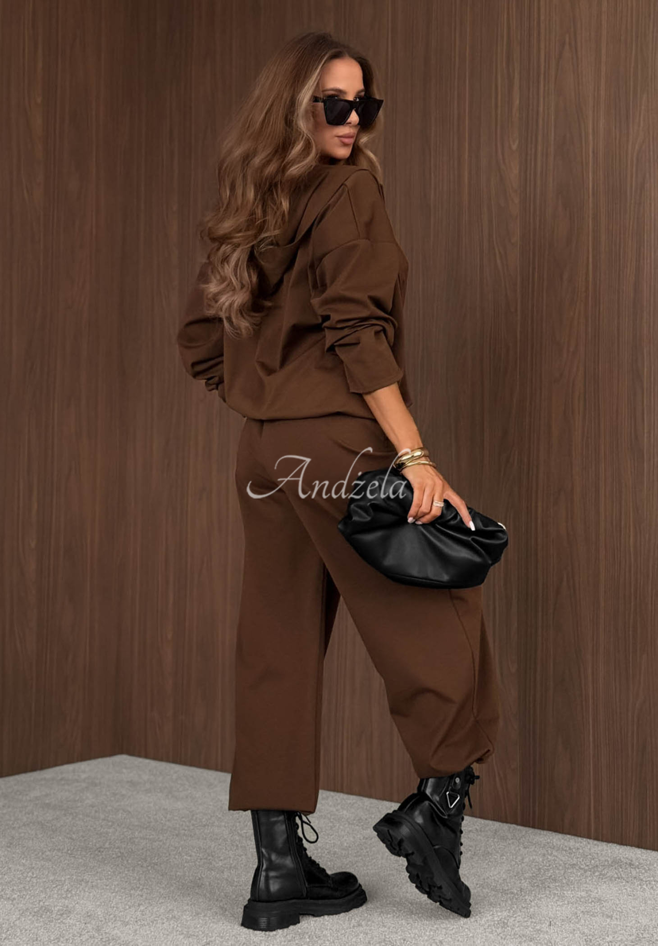 Rainy Ritual Chocolate-Colored Viscose Hoodie and Pants Set