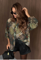 Lekka koszula w kwiaty Fall Bloom khaki