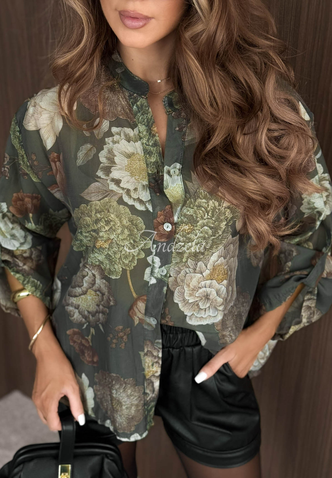 Lekka koszula w kwiaty z tencelu Fall Bloom khaki