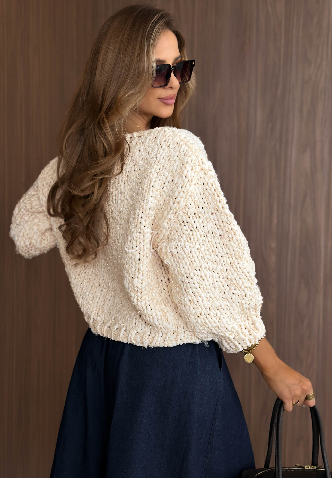 Ozdobnie pleciony sweter Chic Darling ecru