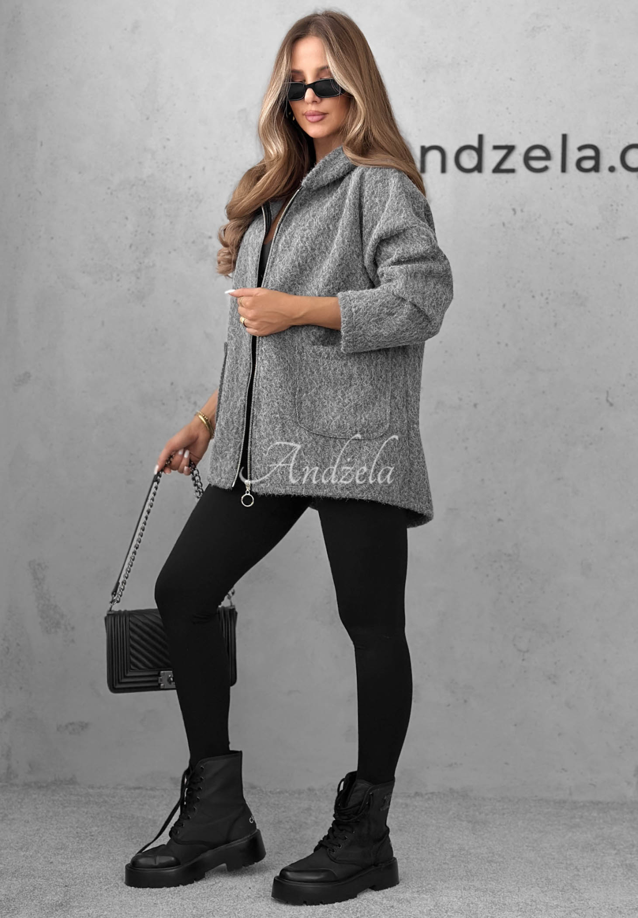 Warm Comfort Hooded Sheepskin Jacket with Pockets, Gray