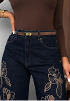Spodnie jeansowe wide leg z haftami Soft Mist granatowe