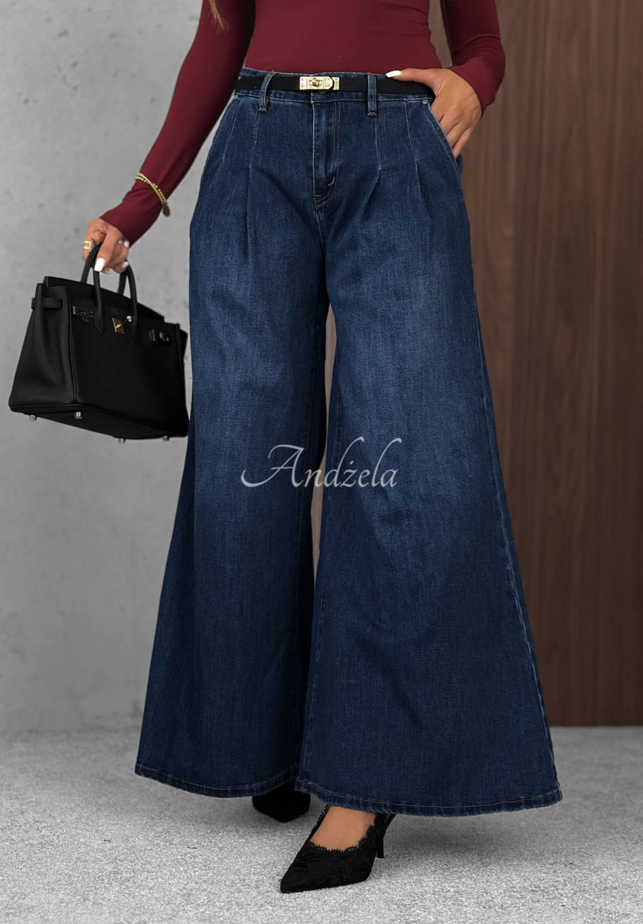Quiet Tones Dark Blue Wide-Leg Jeans