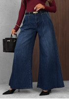 Spodnie jeansowe wide leg Quiet Tones ciemnoniebieskie