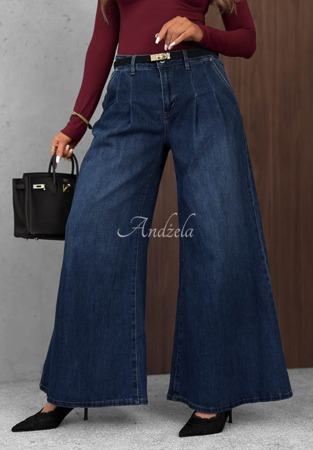 Quiet Tones Dark Blue Wide-Leg Jeans