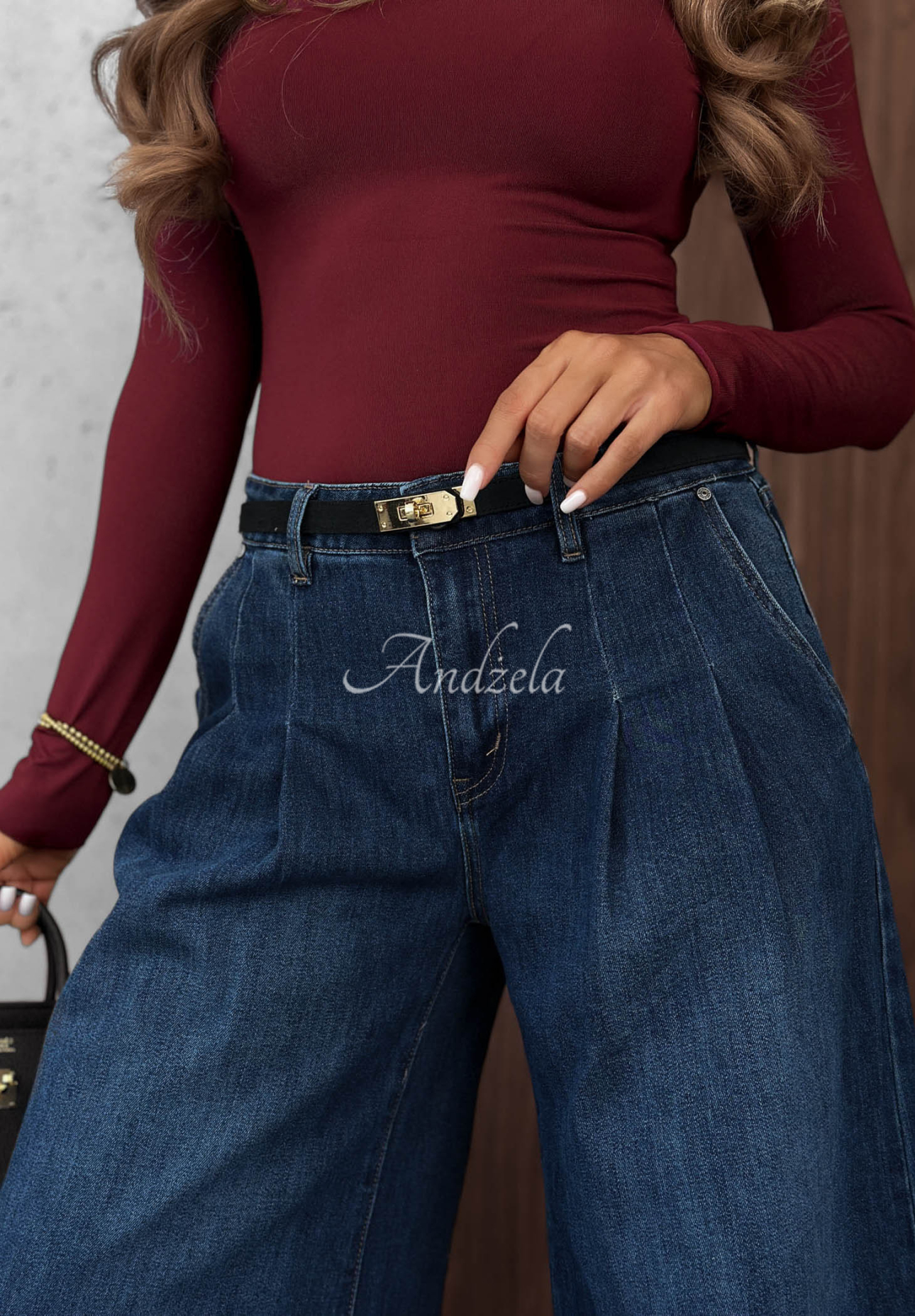 Quiet Tones Dark Blue Wide-Leg Jeans