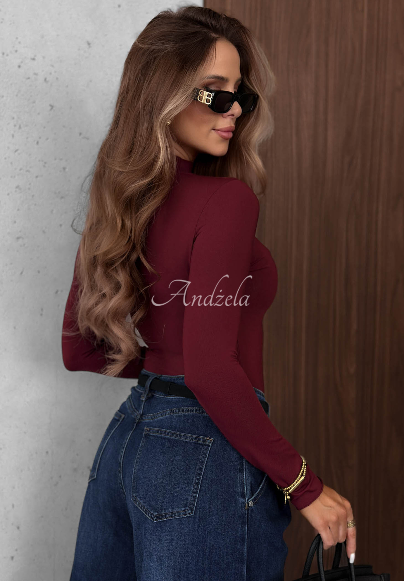 Wiskozowa bluzka longsleeve z półgolfem Femme Desire burgundowa