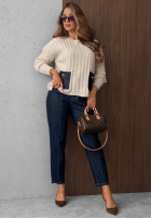 Prążkowany sweter z jeansowymi kieszeniami Cozy Grace czekoladowy