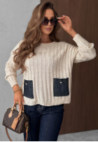 Prążkowany sweter z jeansowymi kieszeniami Cozy Grace czekoladowy