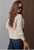 Prążkowany sweter z jeansowymi kieszeniami Cozy Grace czekoladowy