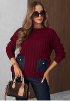 Prążkowany sweter z jeansowymi kieszeniami Cozy Grace czekoladowy