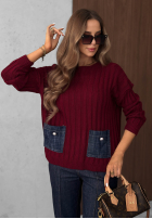 Prążkowany sweter z jeansowymi kieszeniami Cozy Grace czekoladowy