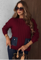 Prążkowany sweter z jeansowymi kieszeniami Cozy Grace czekoladowy