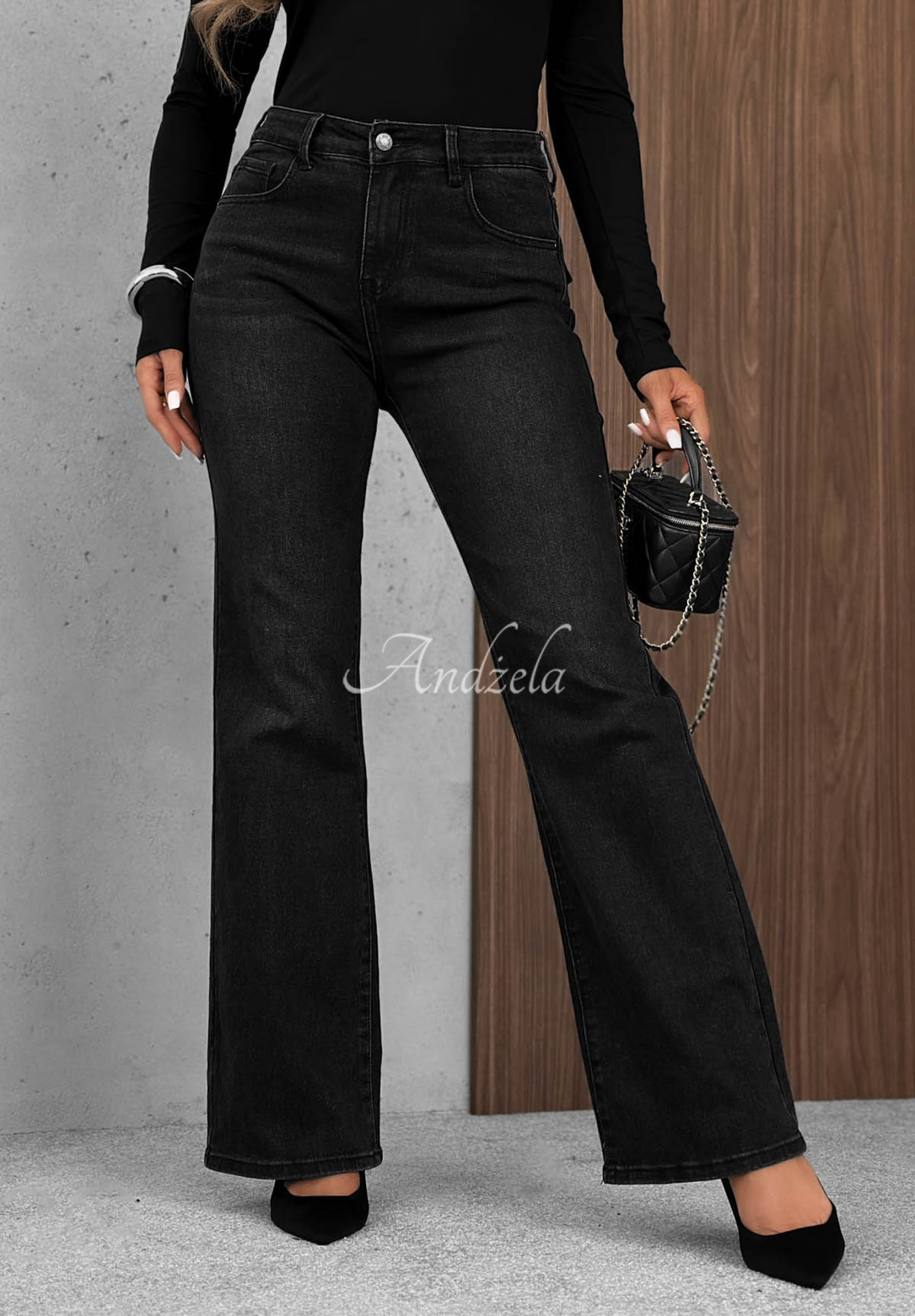 Foggy Day Black Bell-Bottom Jeans