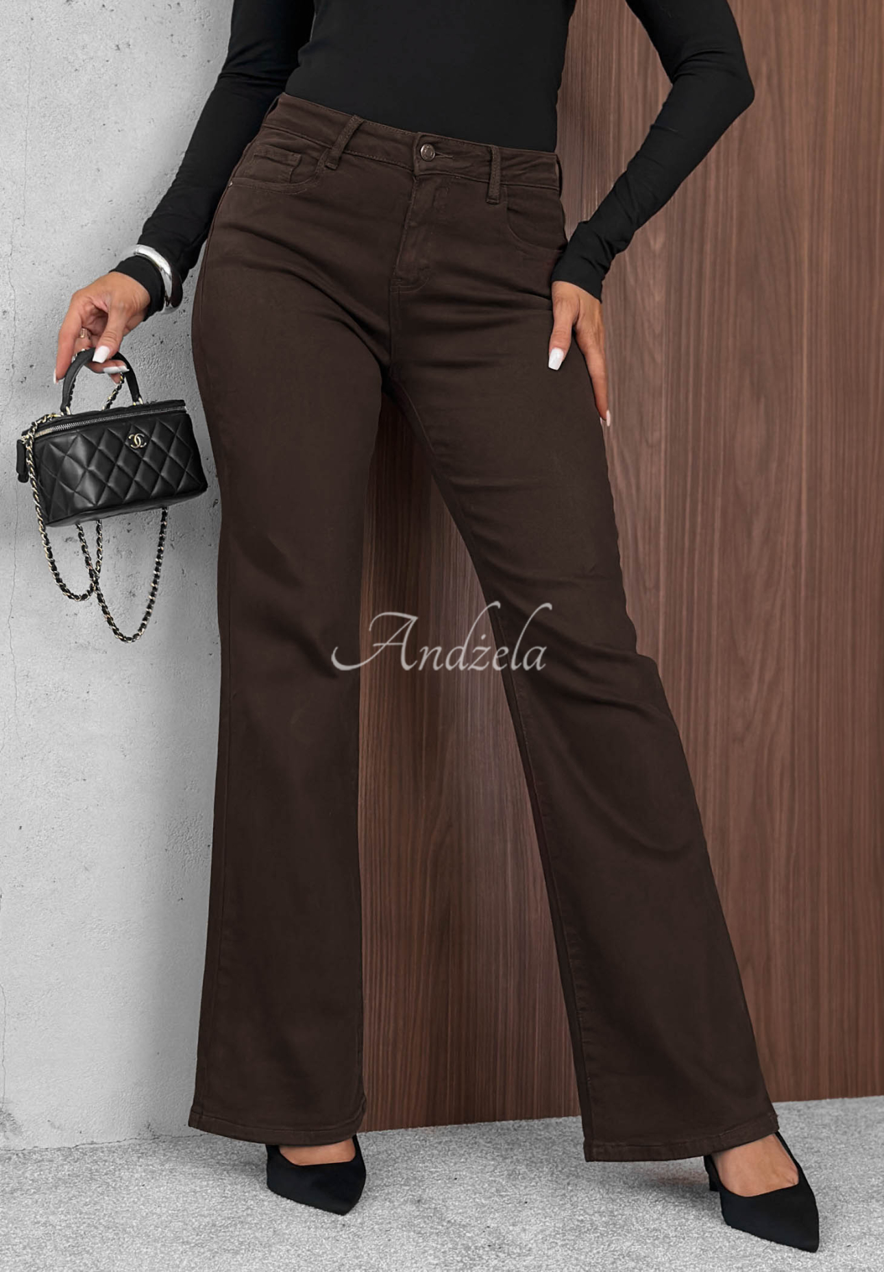 Foggy Day Chocolate-Colored Bell-Bottom Jeans
