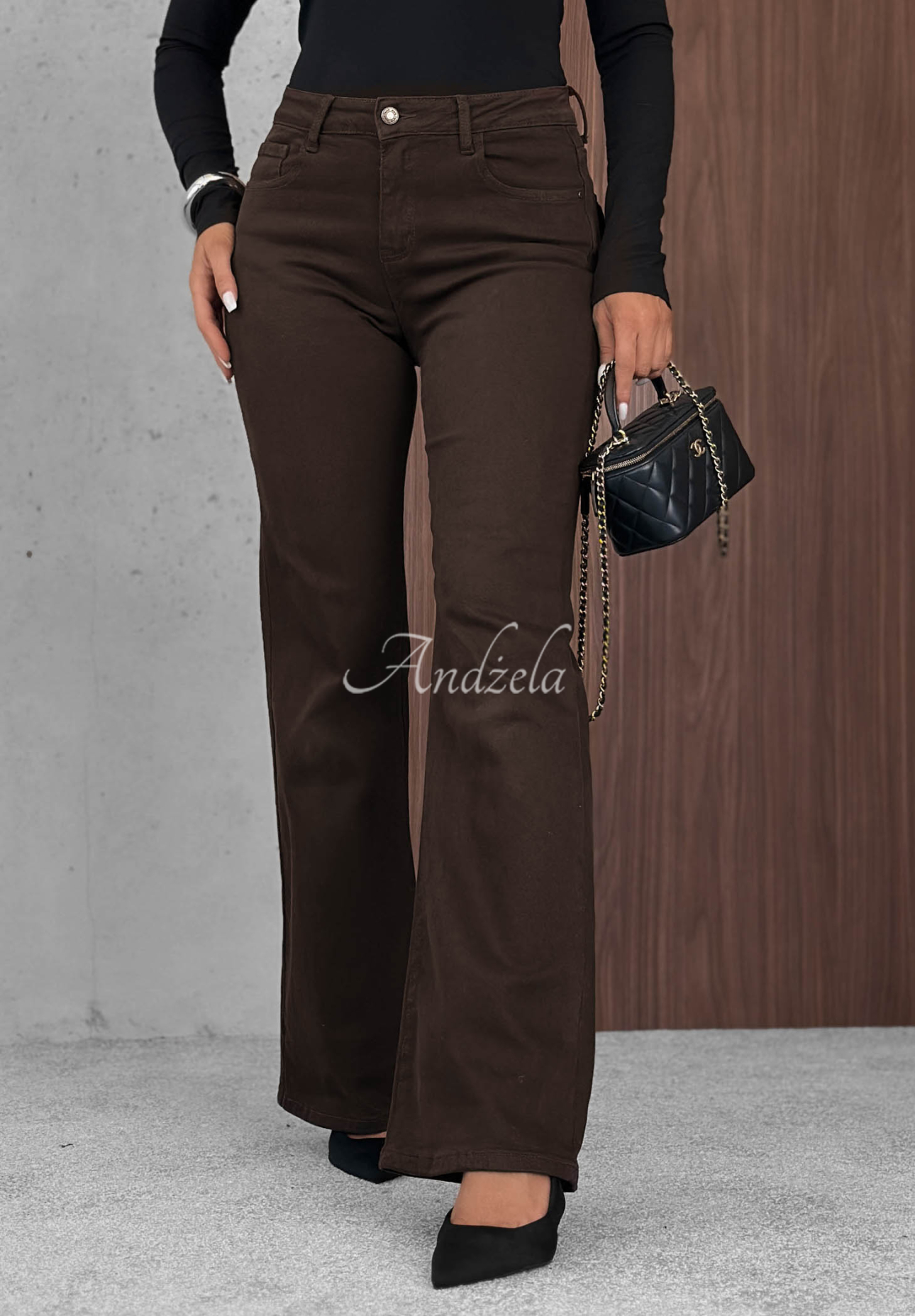 Foggy Day Chocolate-Colored Bell-Bottom Jeans