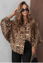 Satynowa koszula oversize w panterkę Wild Allure camelowa
