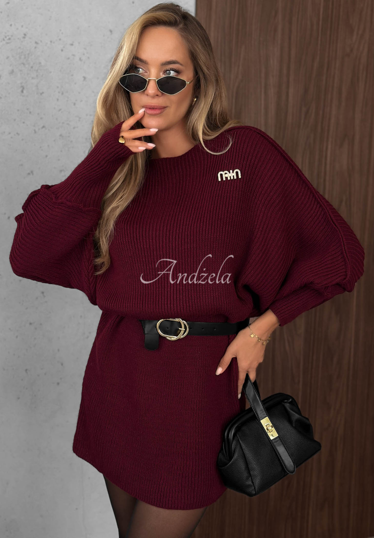 Dzianinowa sukienka oversize z wełną i moherem Soft Dream burgundowa