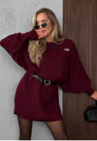 Dzianinowa sukienka oversize z paskiem Soft Dream czekoladowa