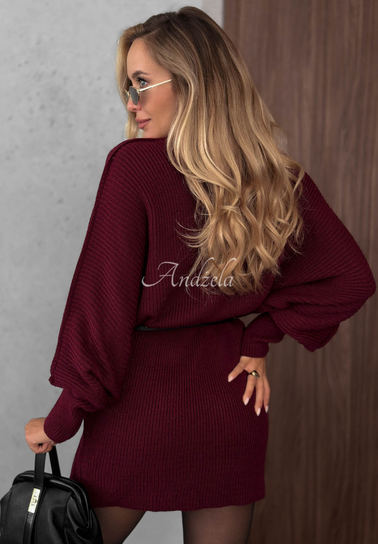Dzianinowa sukienka oversize z wełną i moherem Soft Dream burgundowa