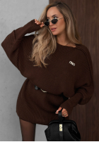 Dzianinowa sukienka oversize z paskiem Soft Dream czekoladowa