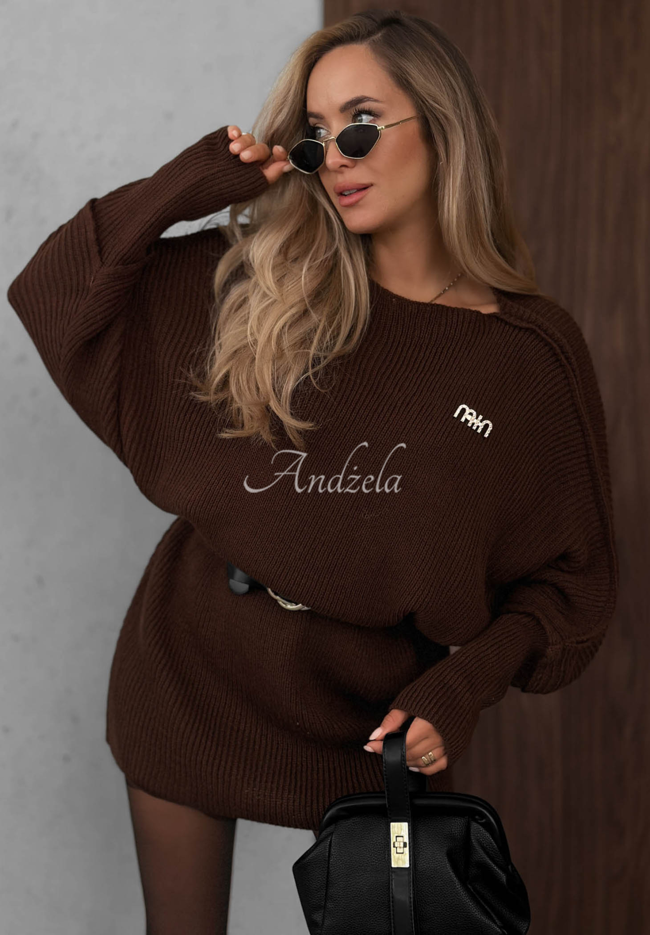 Dzianinowa sukienka oversize z wełną i moherem Soft Dream czekoladowa