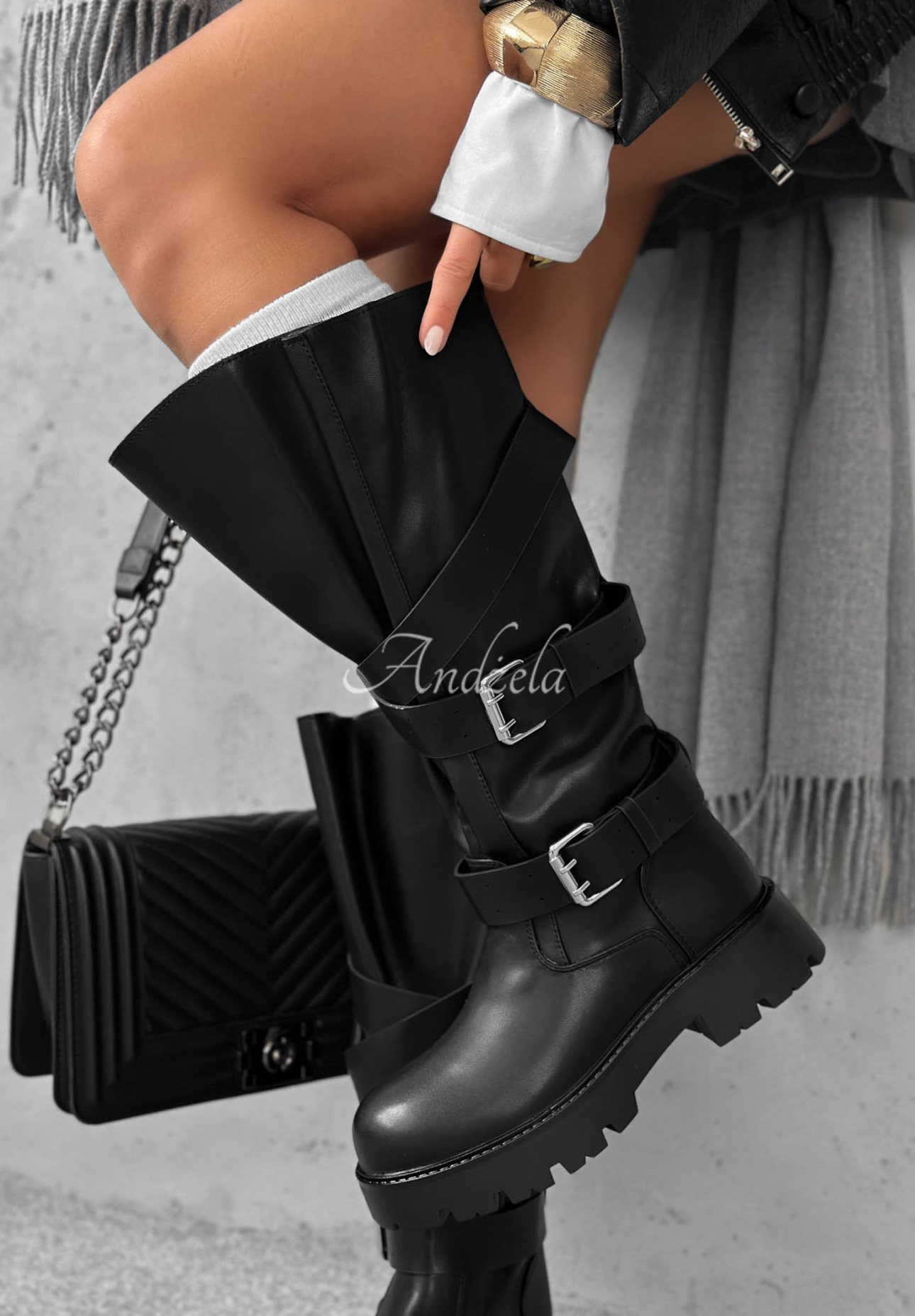 Misty Streets Black Leather Biker Boots
