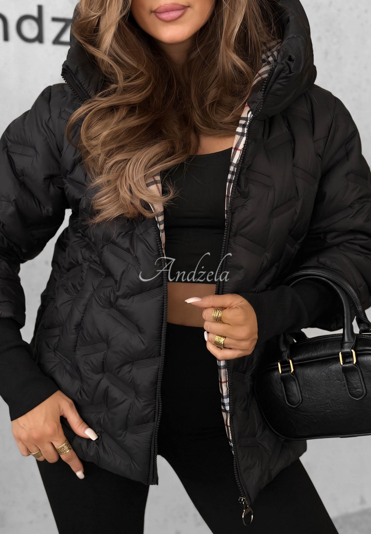 Autumn Edge Black Quilted Hooded Jacket