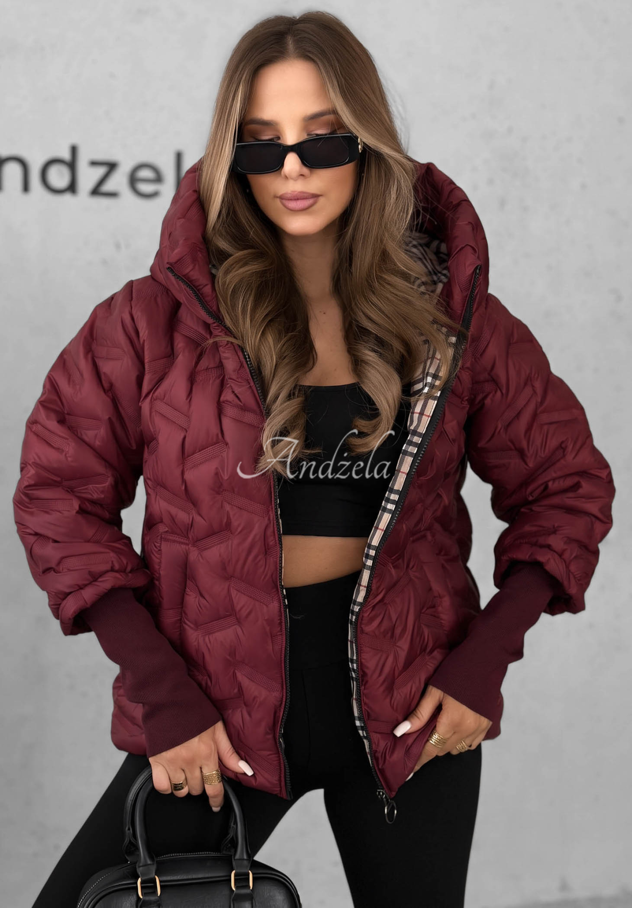 Autumn Edge Burgundy Quilted Hooded Jacket