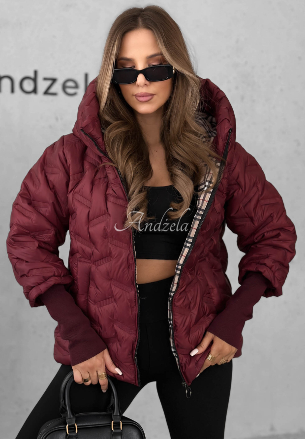 Pikowana kurtka z kapturem Autumn Edge burgundowa