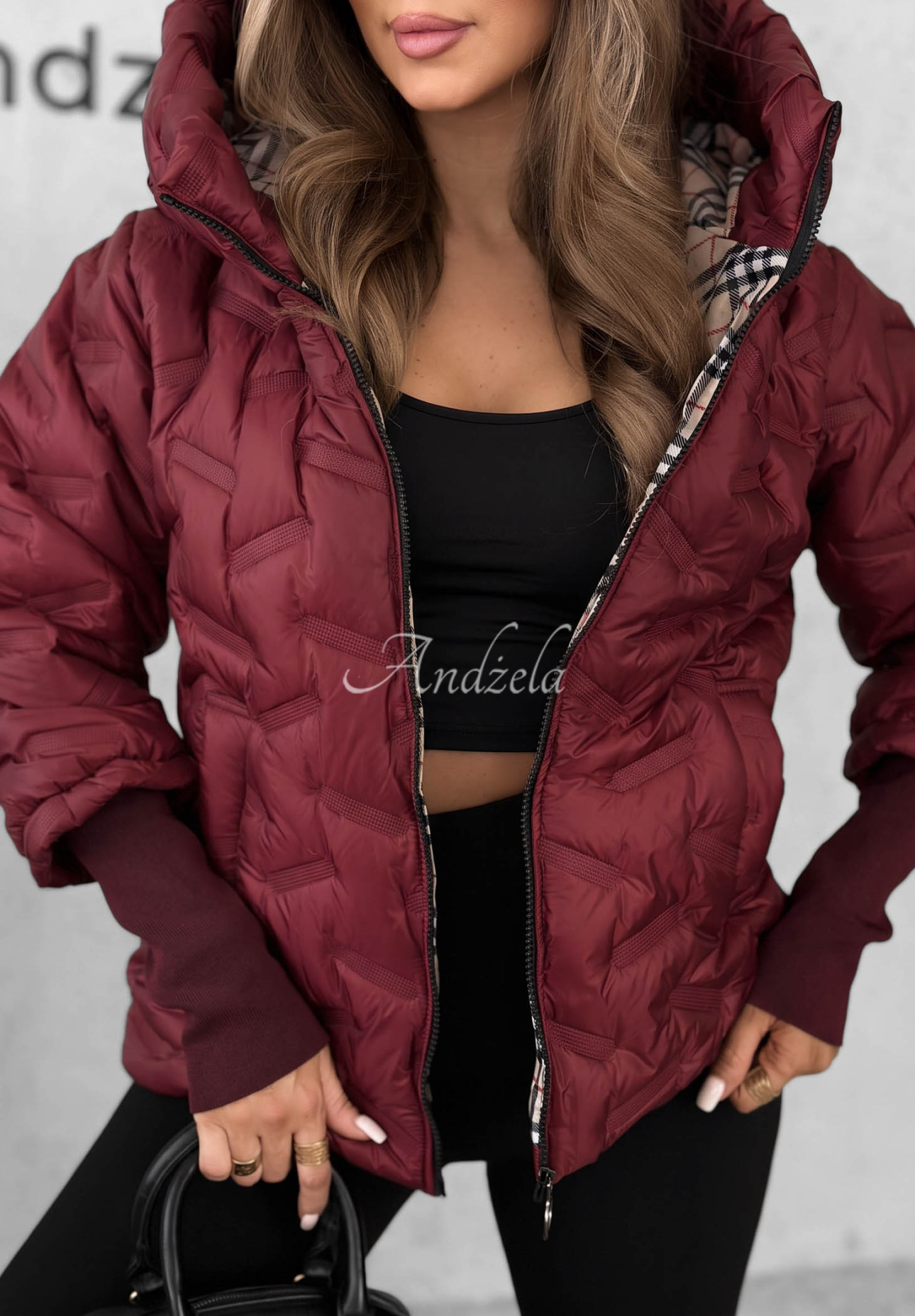 Autumn Edge Burgundy Quilted Hooded Jacket