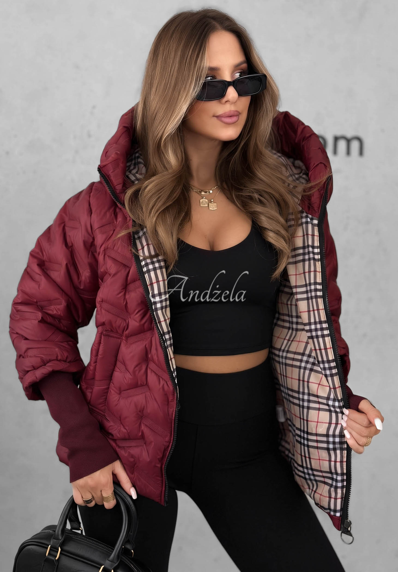 Autumn Edge Burgundy Quilted Hooded Jacket