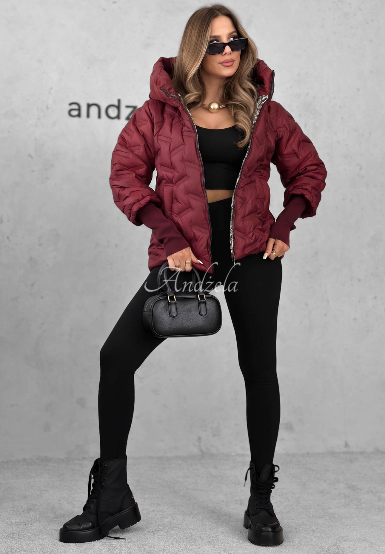 Autumn Edge Burgundy Quilted Hooded Jacket