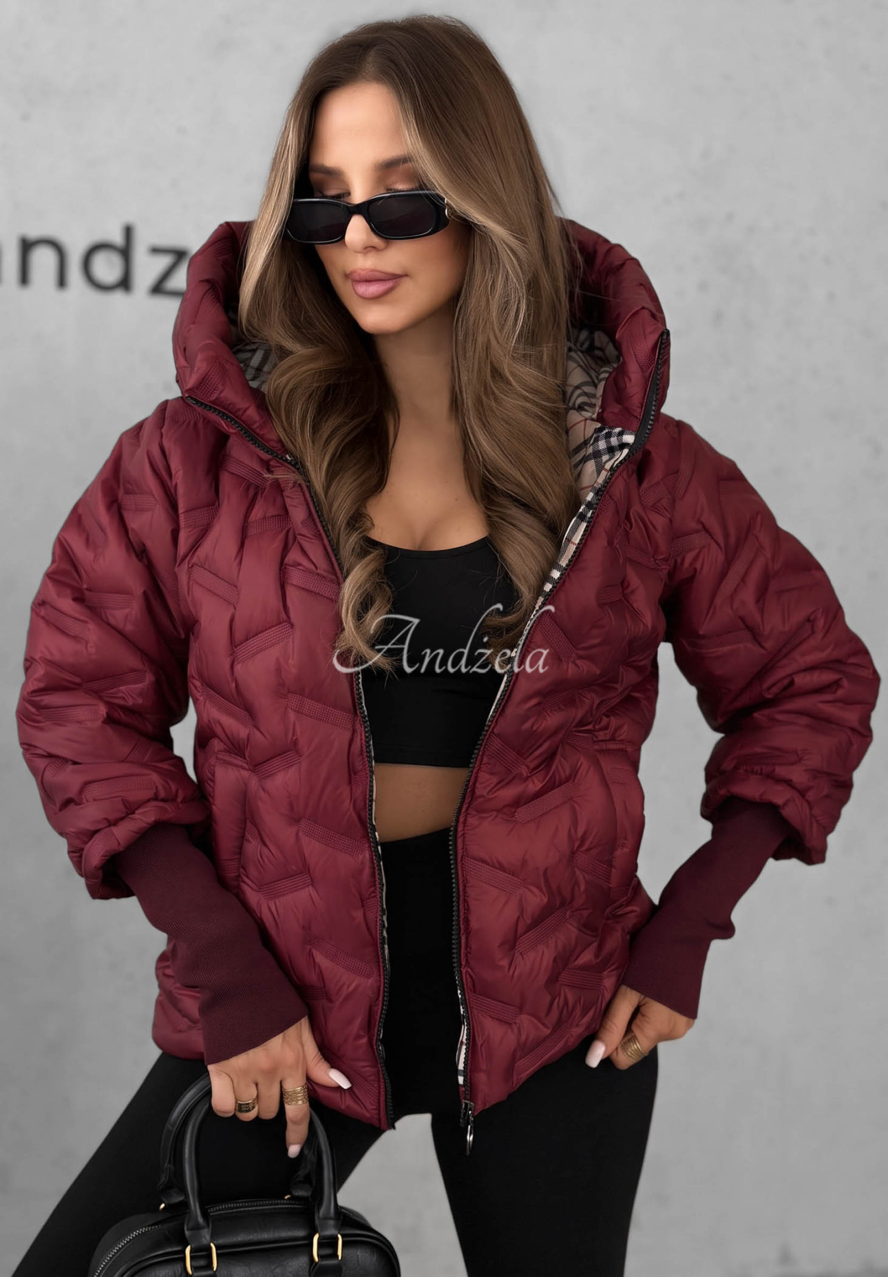 Autumn Edge Burgundy Quilted Hooded Jacket