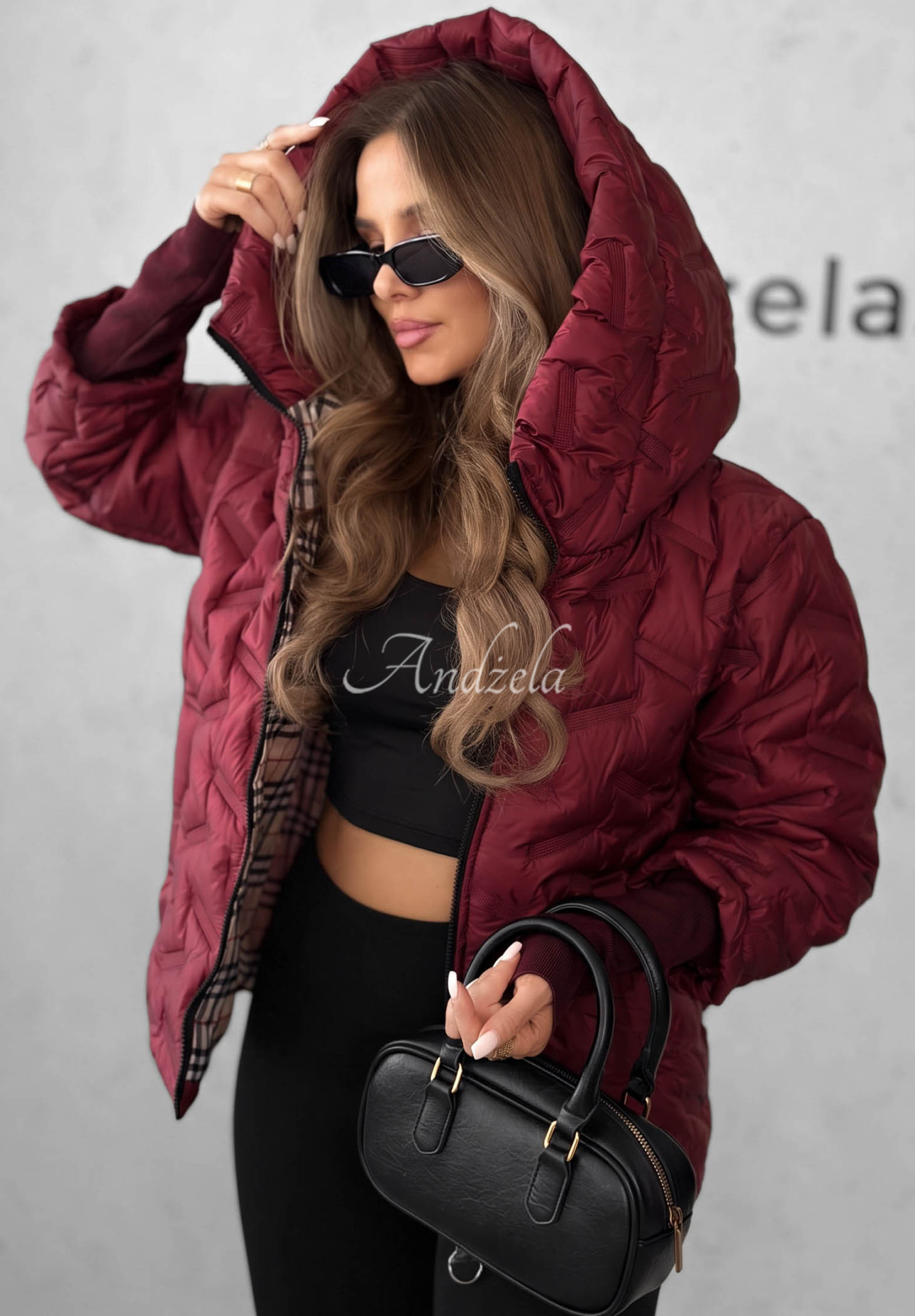 Autumn Edge Burgundy Quilted Hooded Jacket
