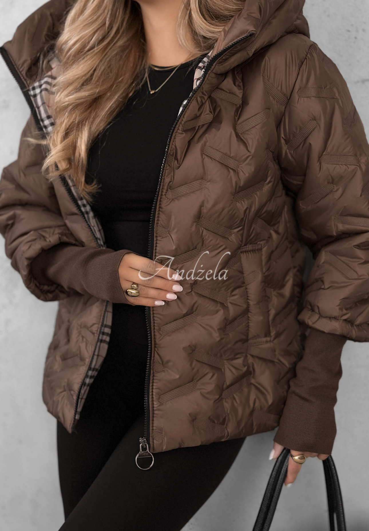 Autumn Edge Chocolate-Colored Quilted Hooded Jacket
