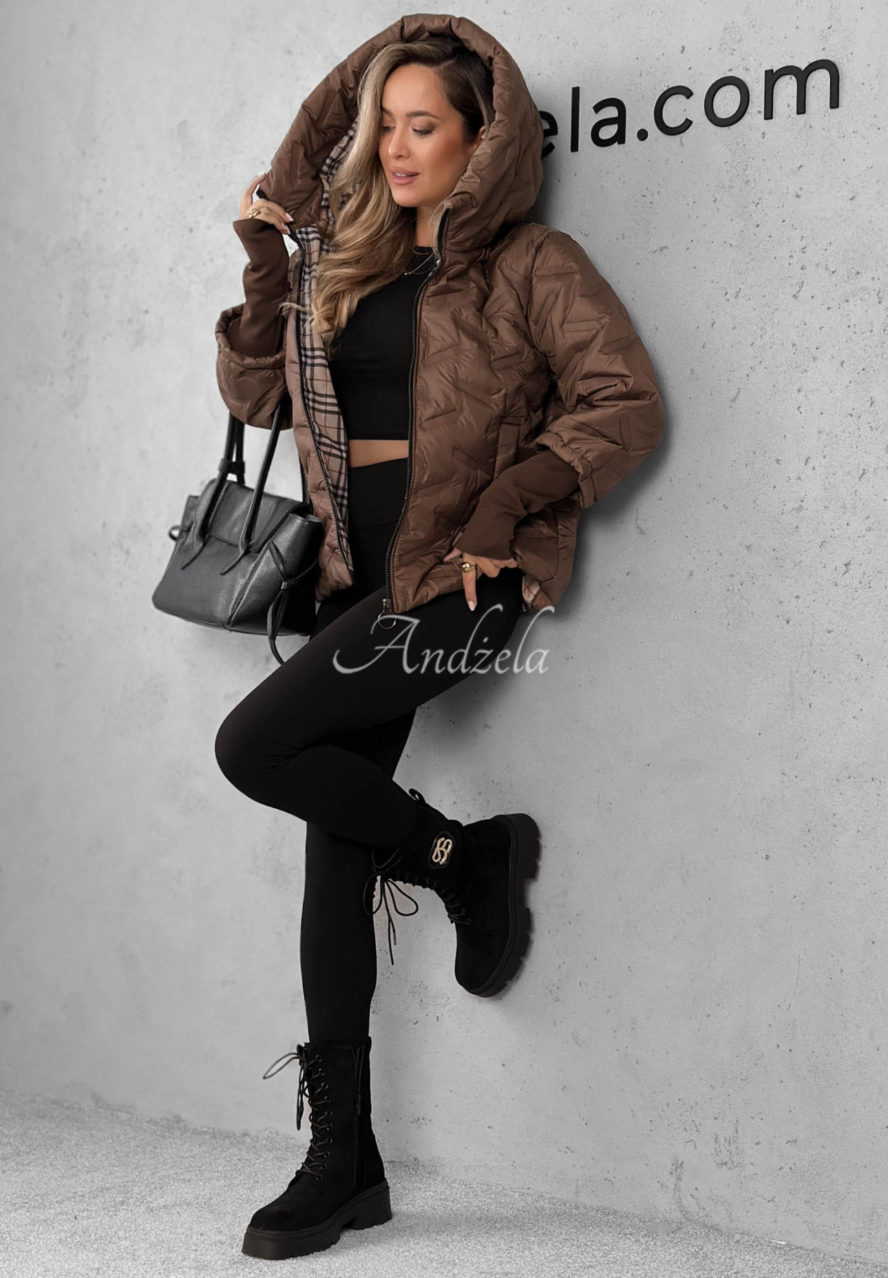 Autumn Edge Chocolate-Colored Quilted Hooded Jacket