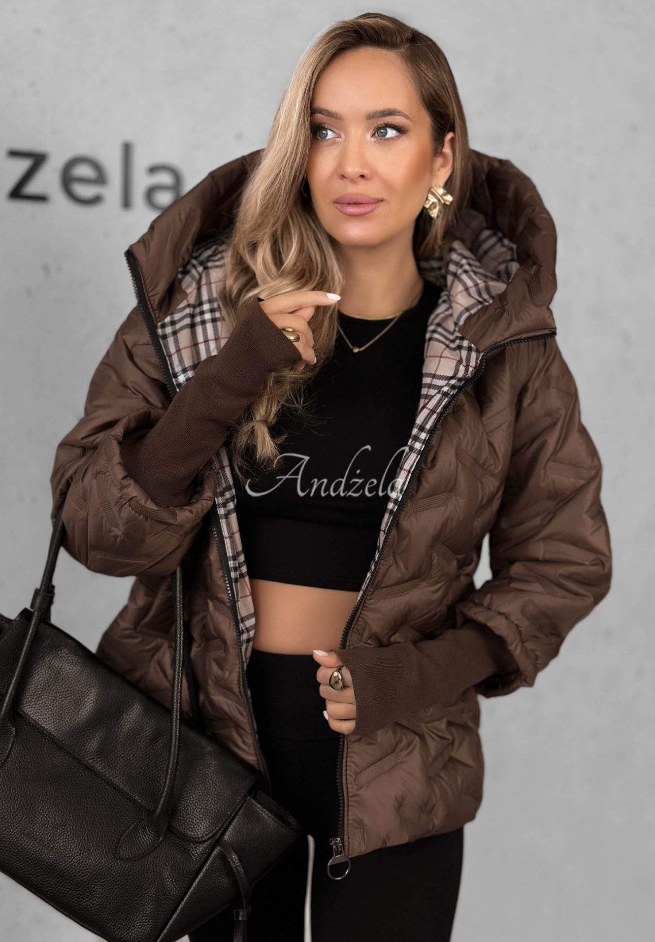 Autumn Edge Chocolate-Colored Quilted Hooded Jacket