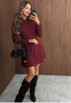 Rozkloszowana sukienka mini longsleeve Rare Moment czekoladowa