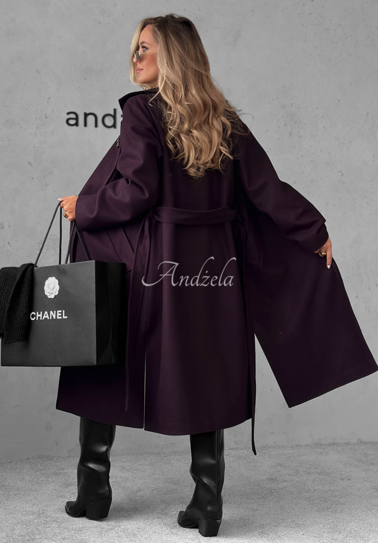 Quiet Autumn Long Wool Coat with Belt, Berry