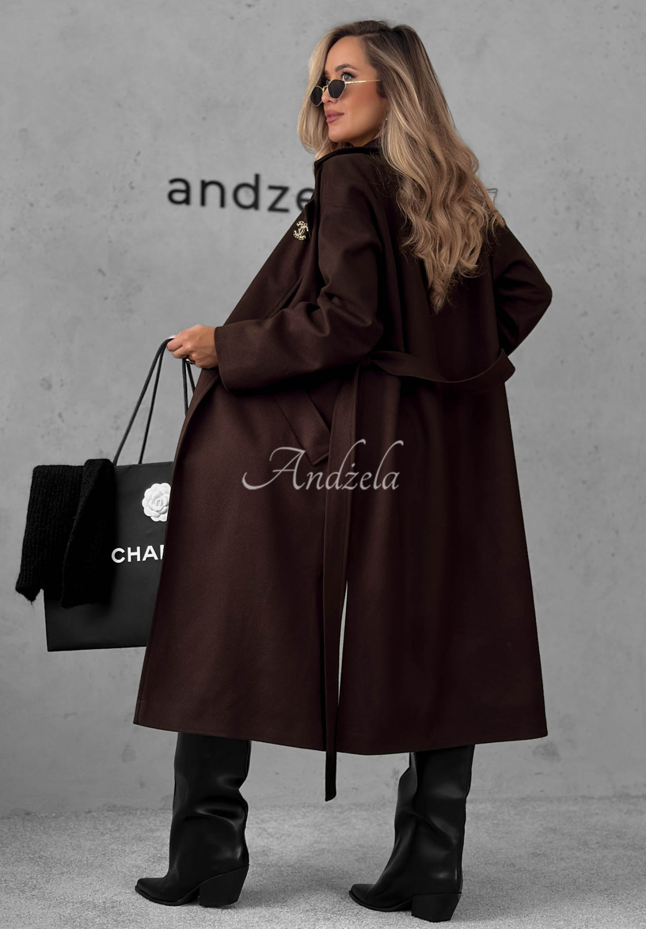 Quiet Autumn Long Wool Coat with Belt in Chocolate Brown