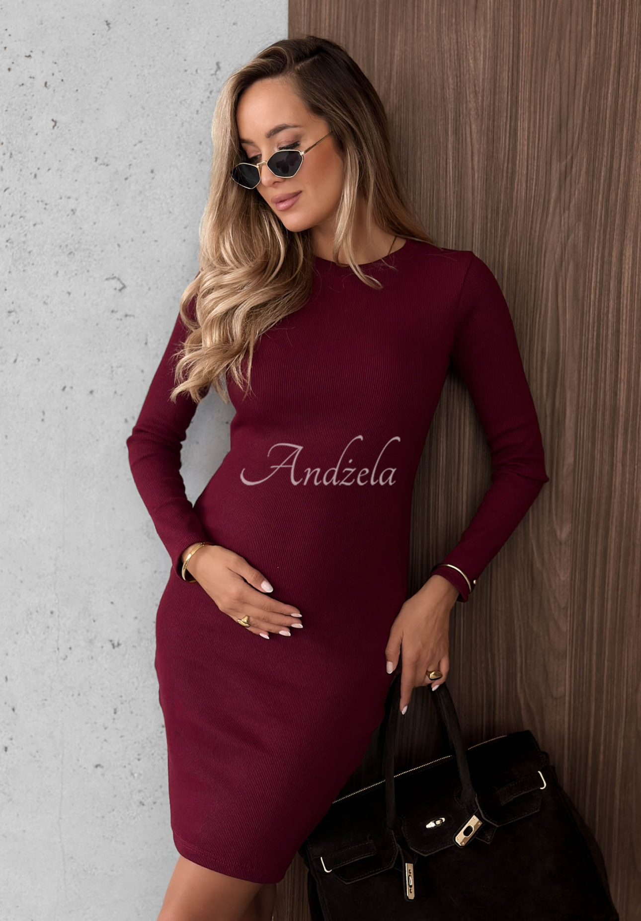Prążkowana sukienka mini z bawełny Every Season burgundowa
